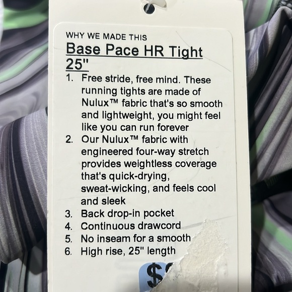 LULULEMON BASE PACE HIGH RISE TIGHT 25” NWT SIZE 12 - Picture 6 of 6